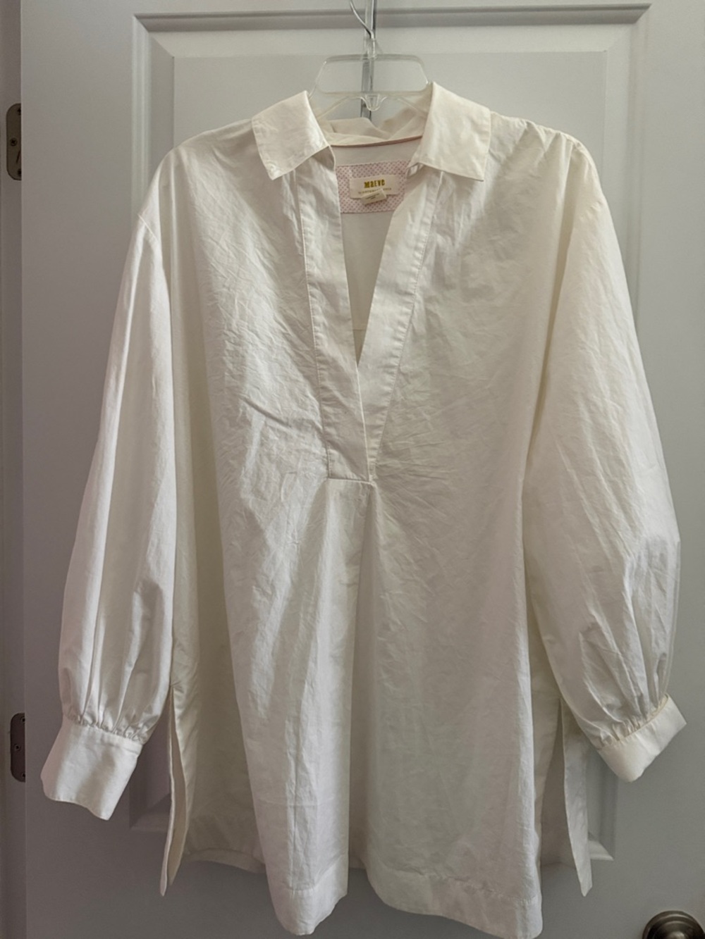 Anthropologie White/Cream V-Neck Popover Tunic Blouse